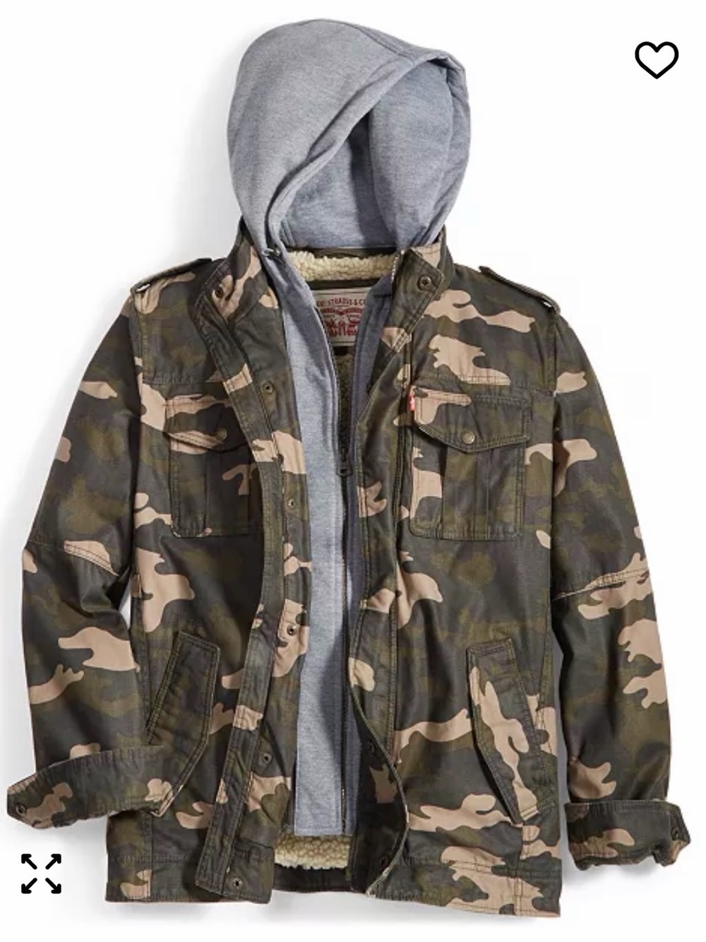 Levi's Men’s Sherpa Lined Two Pocket Hooded Trucker Jacket - Olive Camo
